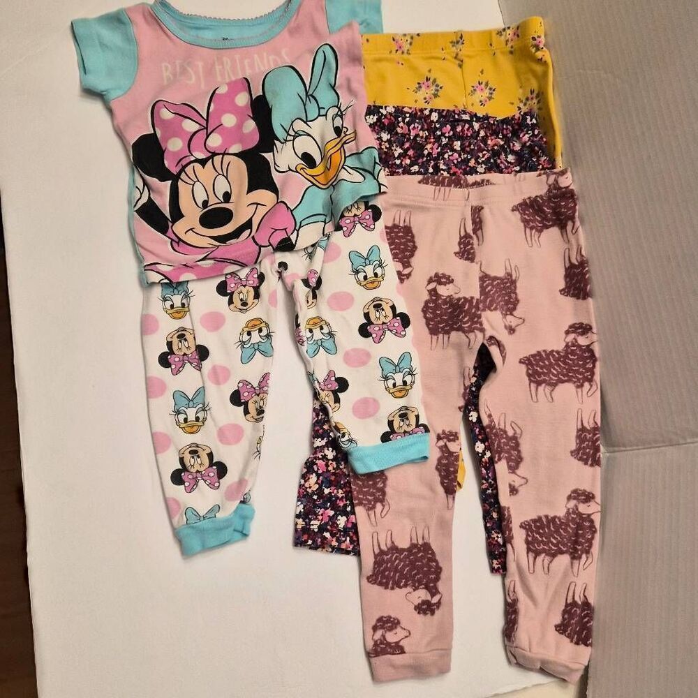Girls 2T Disney Pajamas & 3 Leggings: Sheep Carter's, Floral Old Navy Cat & Jack